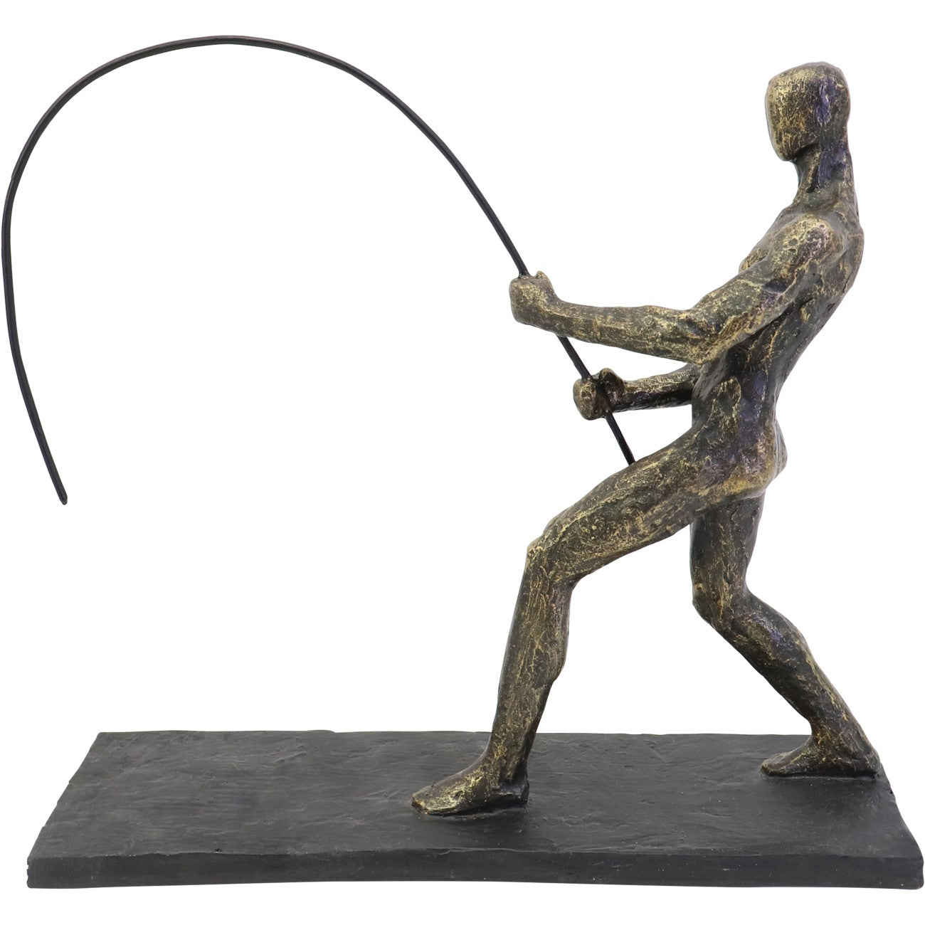 Antique Bronze Fishing Sculpture on Stand